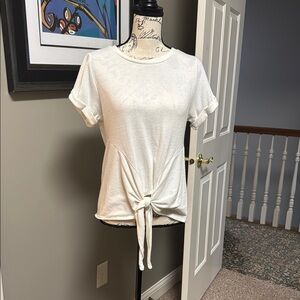 Elegant Cream Tie-Front Women's Top